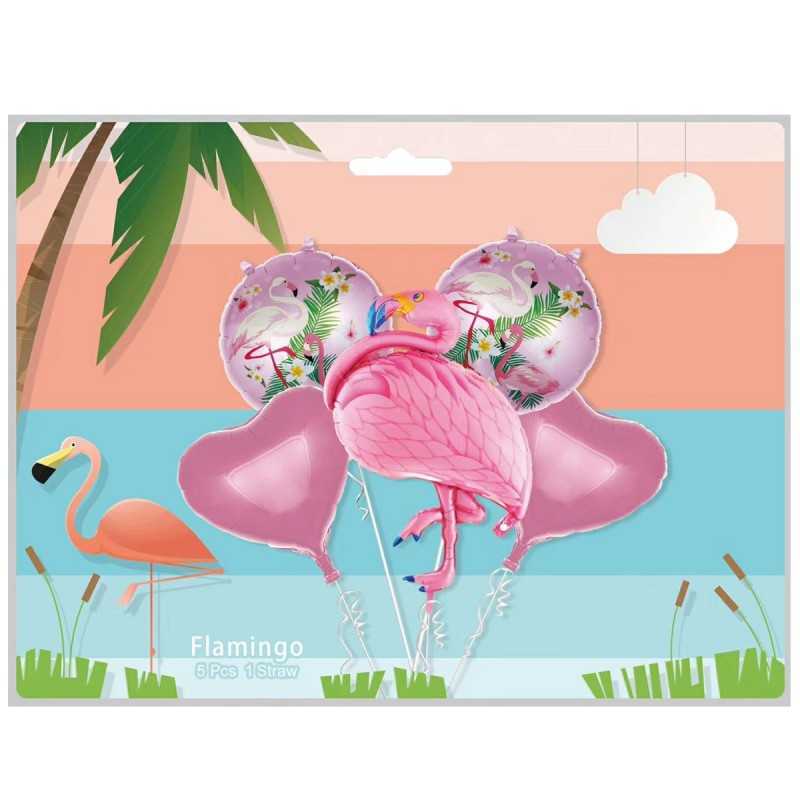 Set 5 baloane din folie metalizata , flamingo , roz