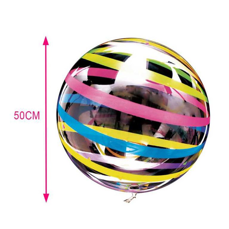 Balon bobo transparent cu dungi multicolor , 50cm