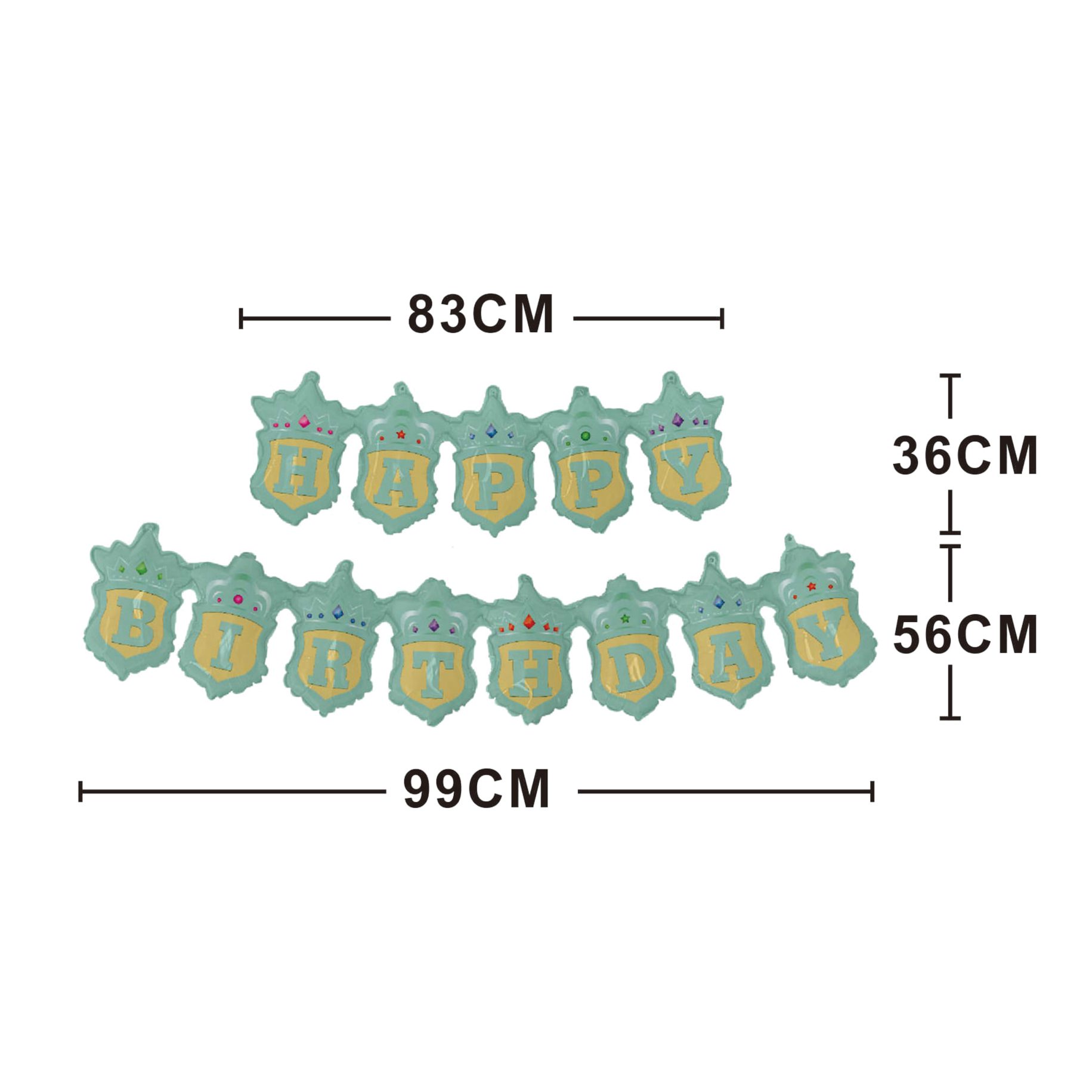 Ghirlanda Happy Birthday din baloane , verde menta , 99cm