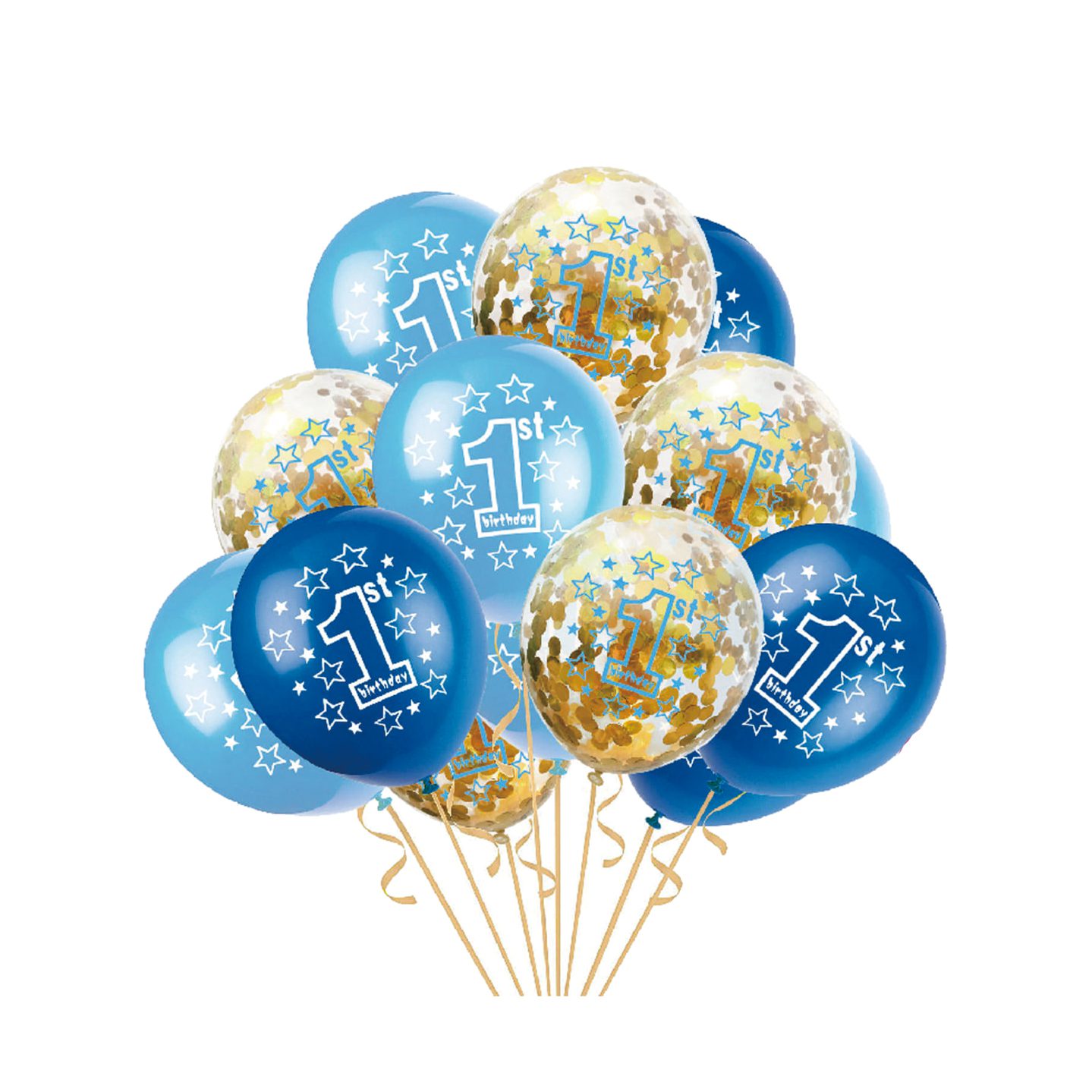 Set 15 baloane din latex cu confetti , albastru , 30 cm