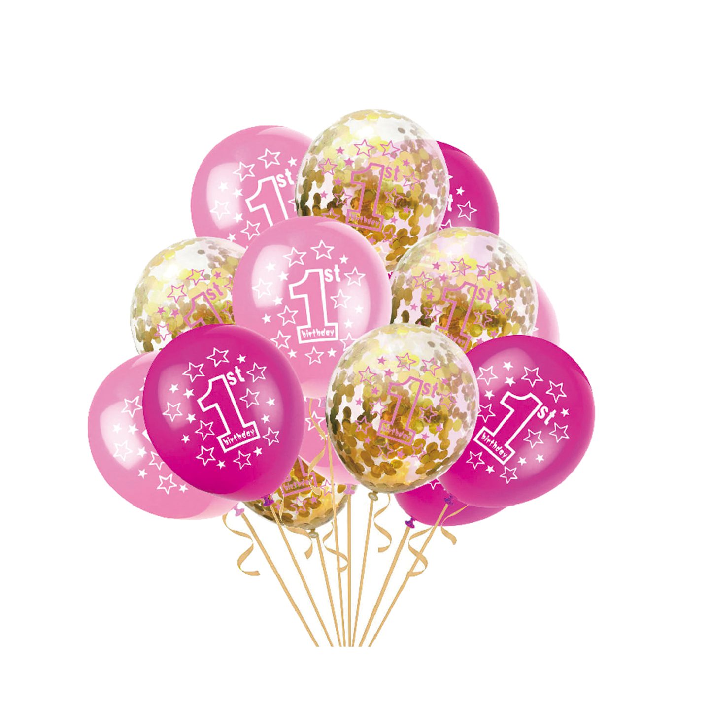 Set 15 baloane din latex cu confetti , roz , 30 cm