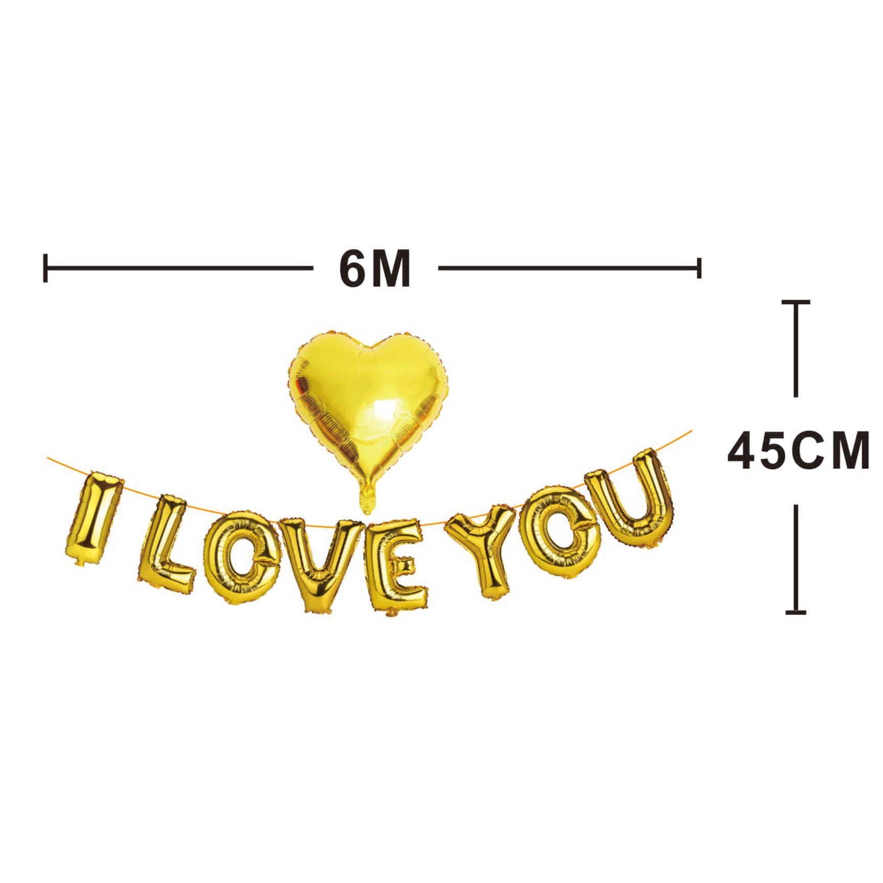 set baloane i love you , auriu , 6m x 45cm