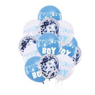 Set 12 baloane latex , BOY , albastru & alb