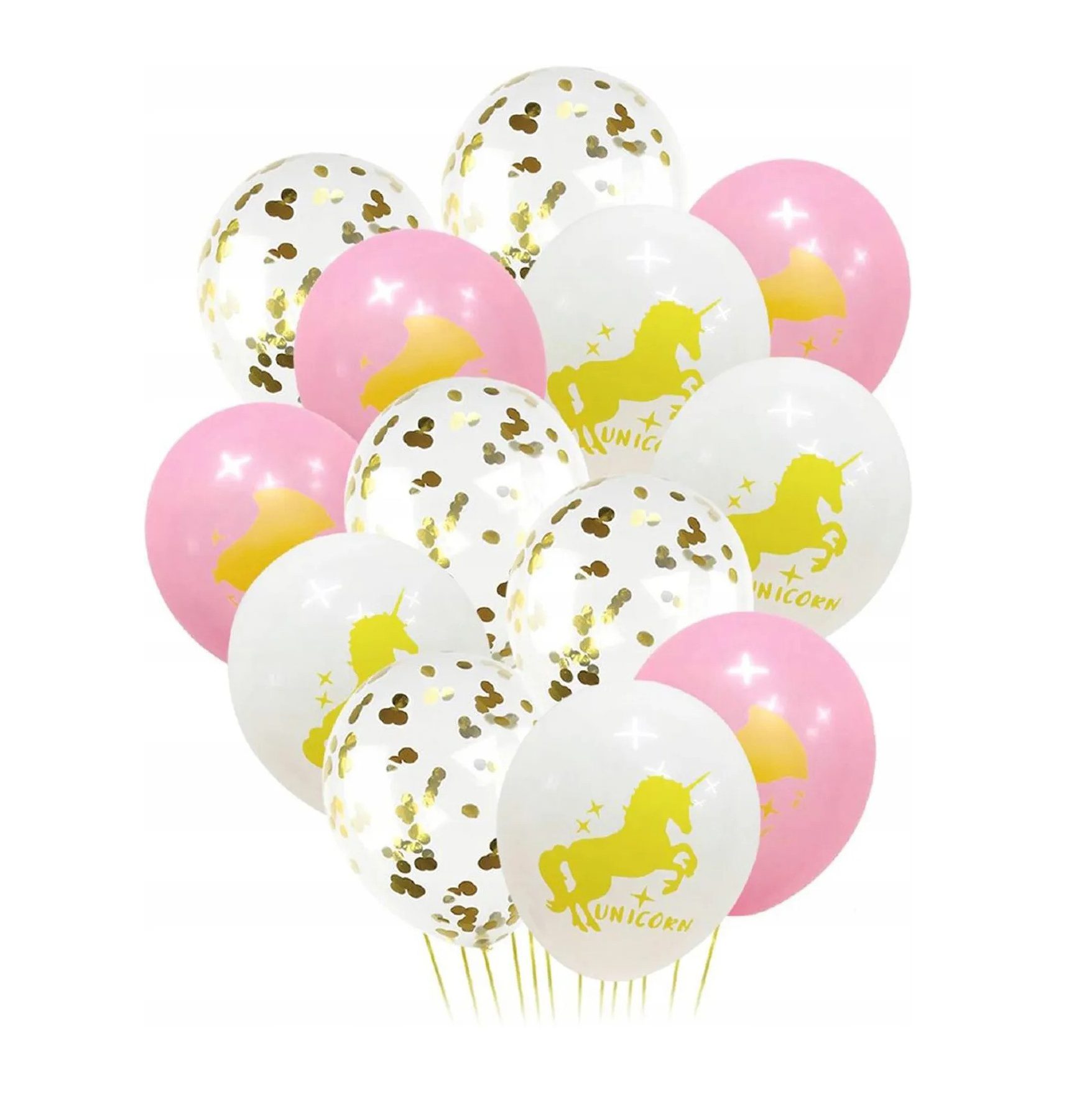 Set 13 baloane latex imprimeu cu unicorn , roz & alb