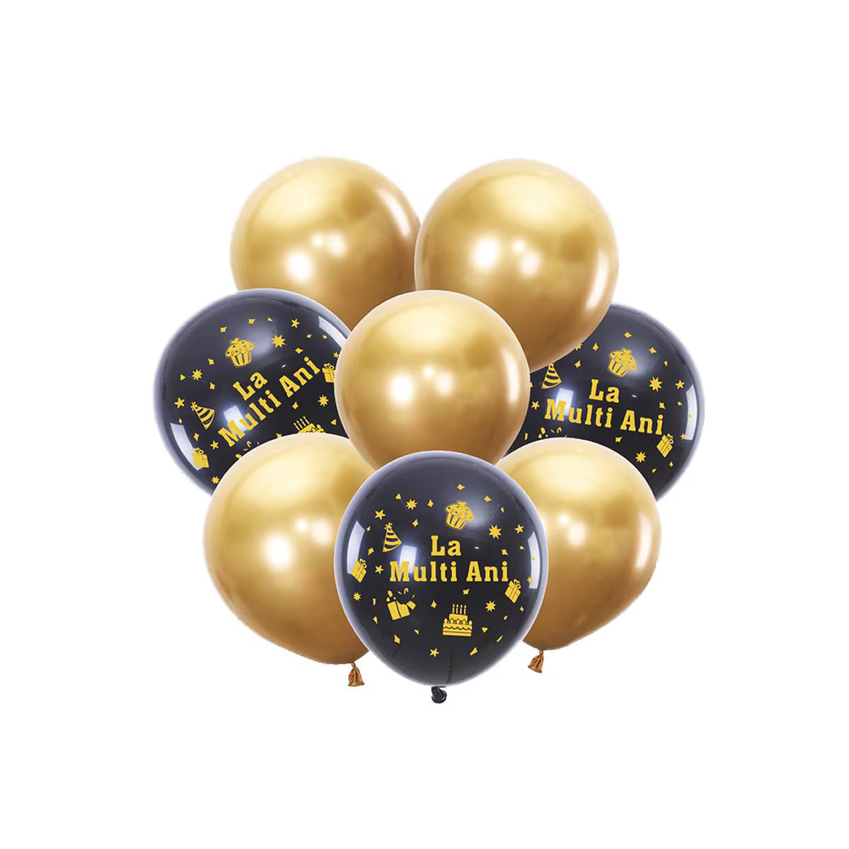 Set 8 baloane latex , la multi ani , auriu & negru
