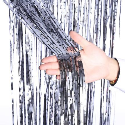 Perdea din folie metalizata cu stele , argintiu , 2m x 1m