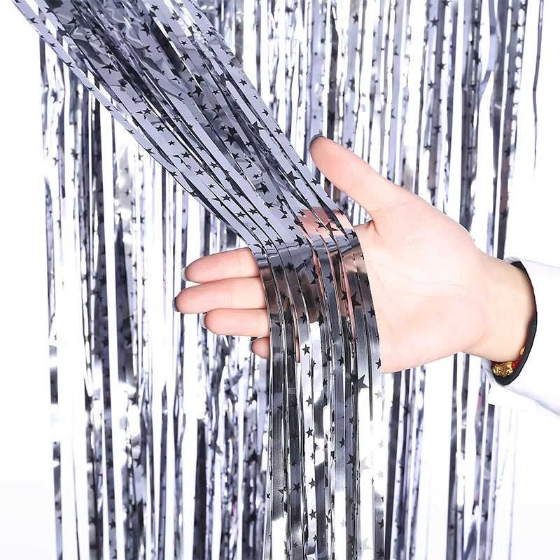 Perdea din folie metalizata cu stele , argintiu , 2m x 1m