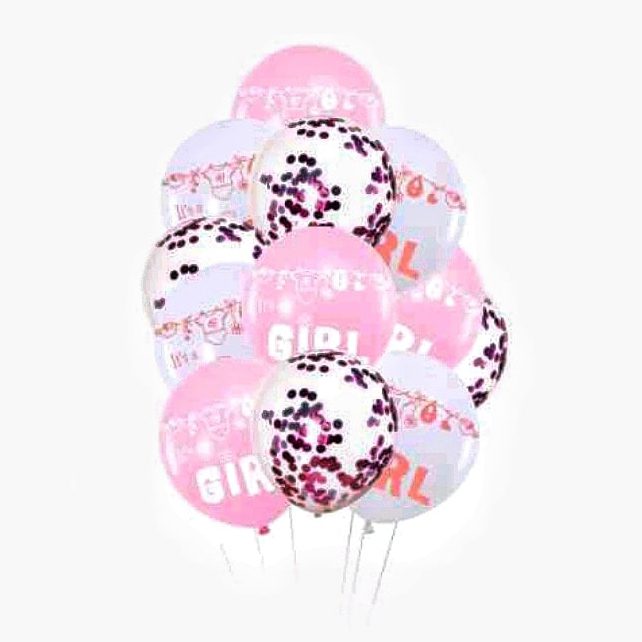 Set 12 baloane latex it's a GIRL roz & alb