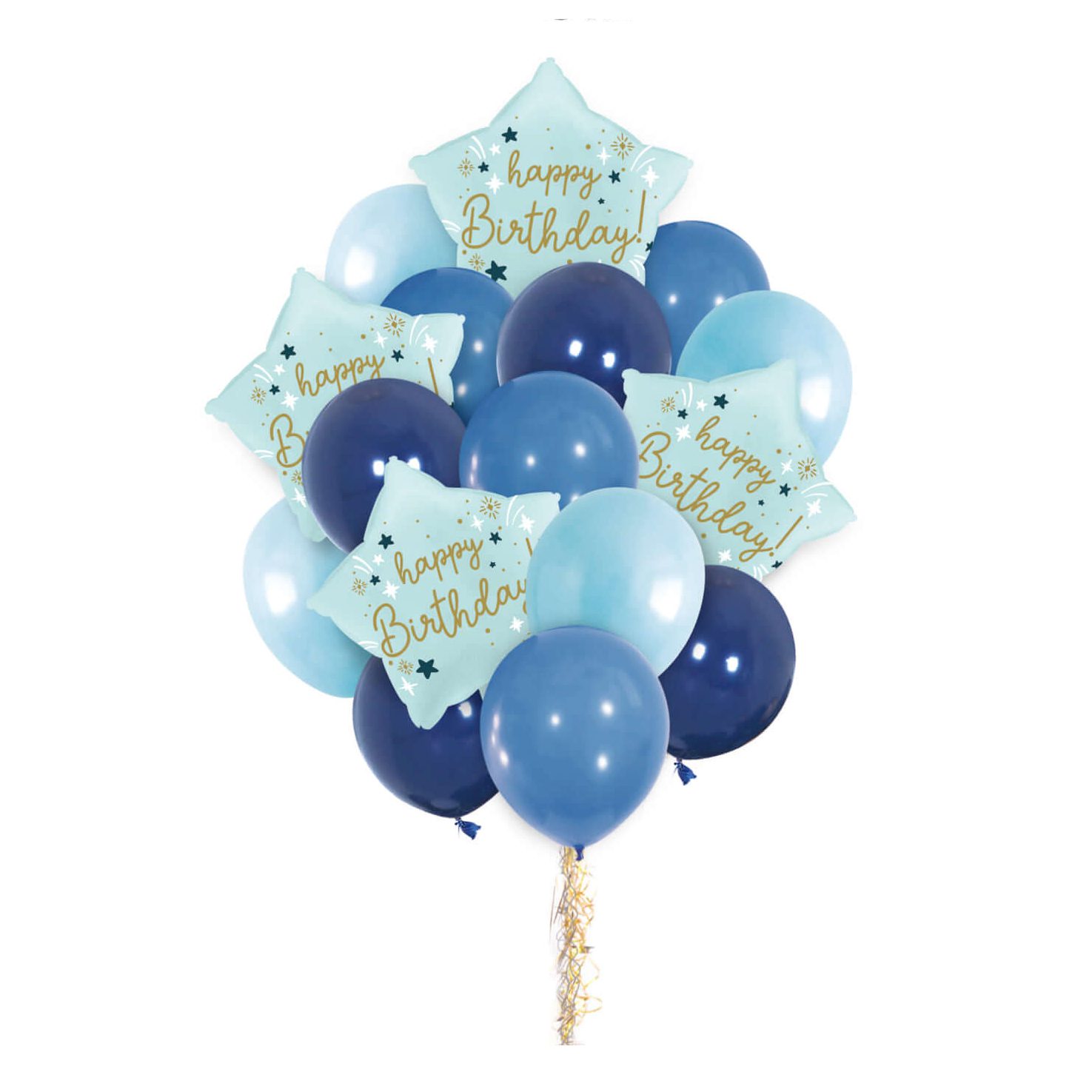 Set 16 baloane stele Happy Birthday , latex si folie metalizata , albastru