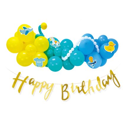 Set 40 baloane tip ghirlanda aniversare , Happy Birthday , multicolor