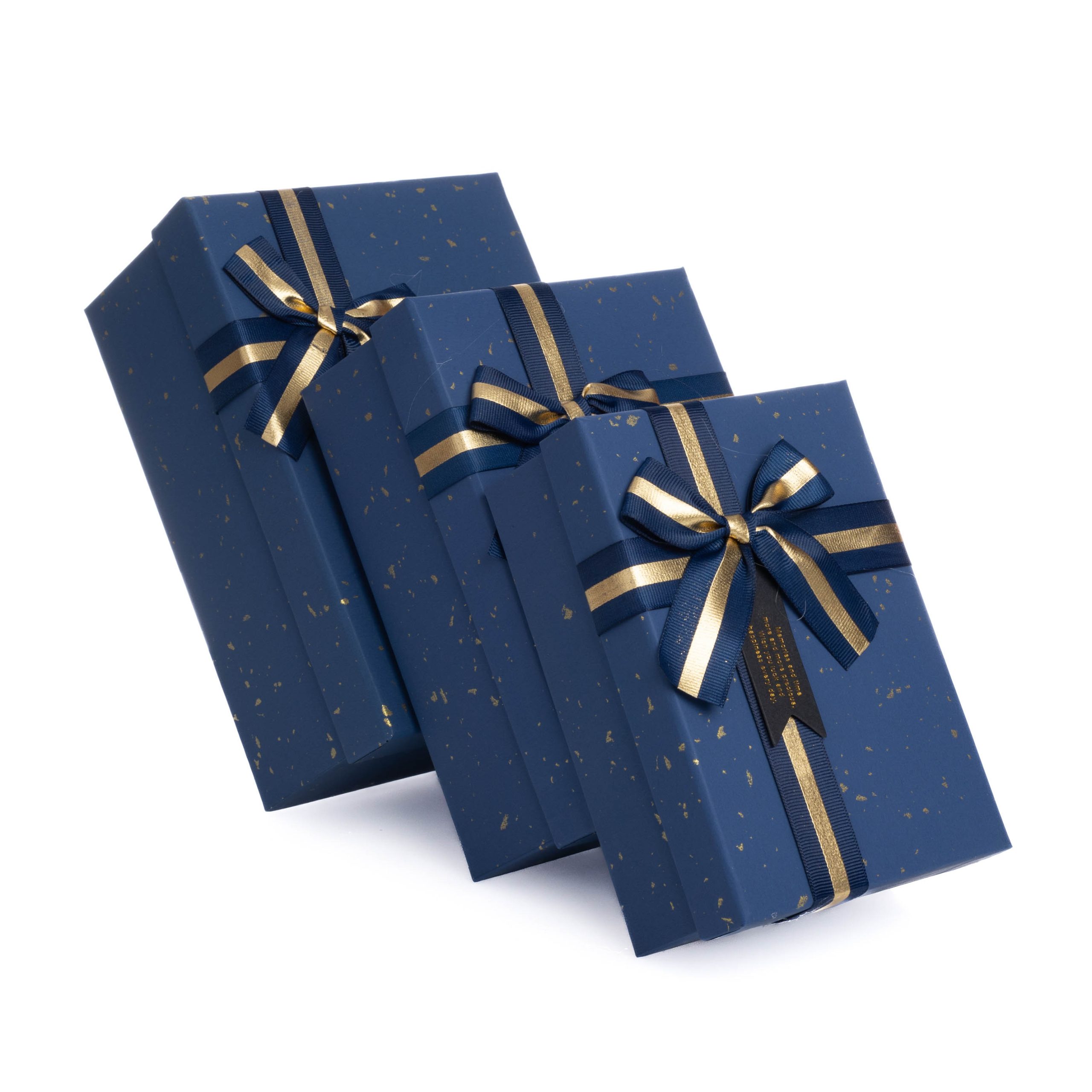 Set 3 cutii dreptunghiulare cu pete aurii , albastru