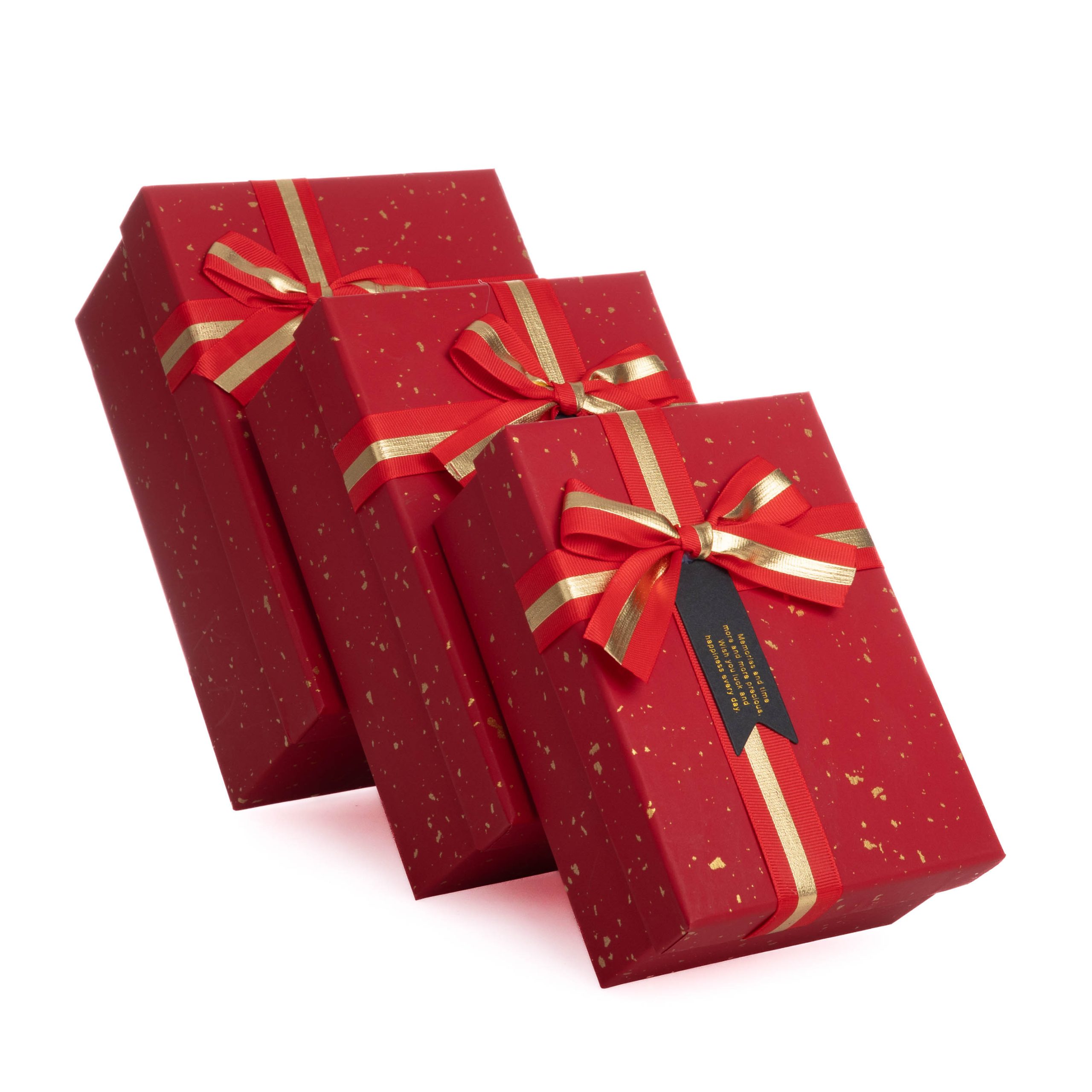 Set 3 cutii dreptunghiulare cu pete aurii , rosu