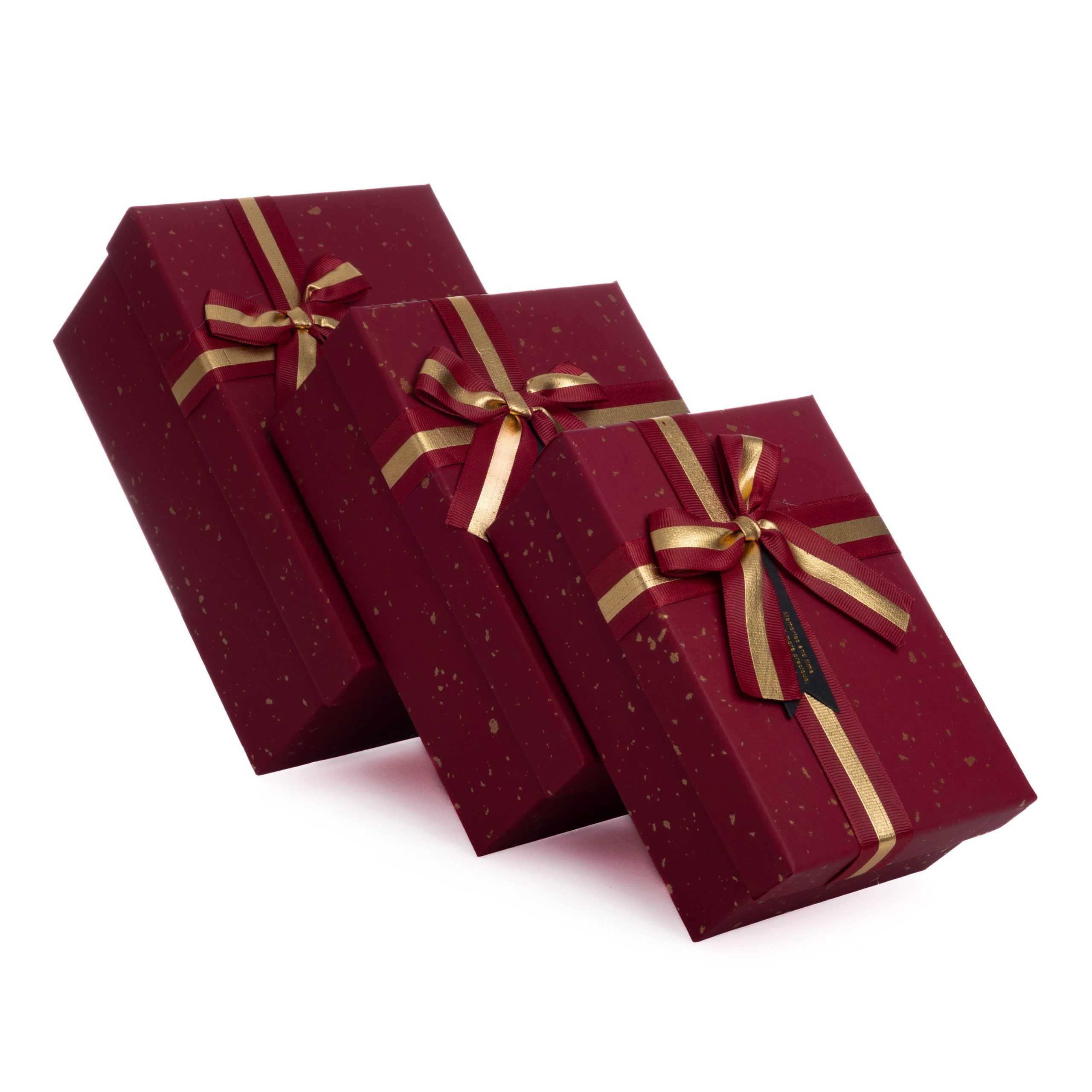 Set 3 cutii dreptunghiulare cu pete aurii , rosu inchis
