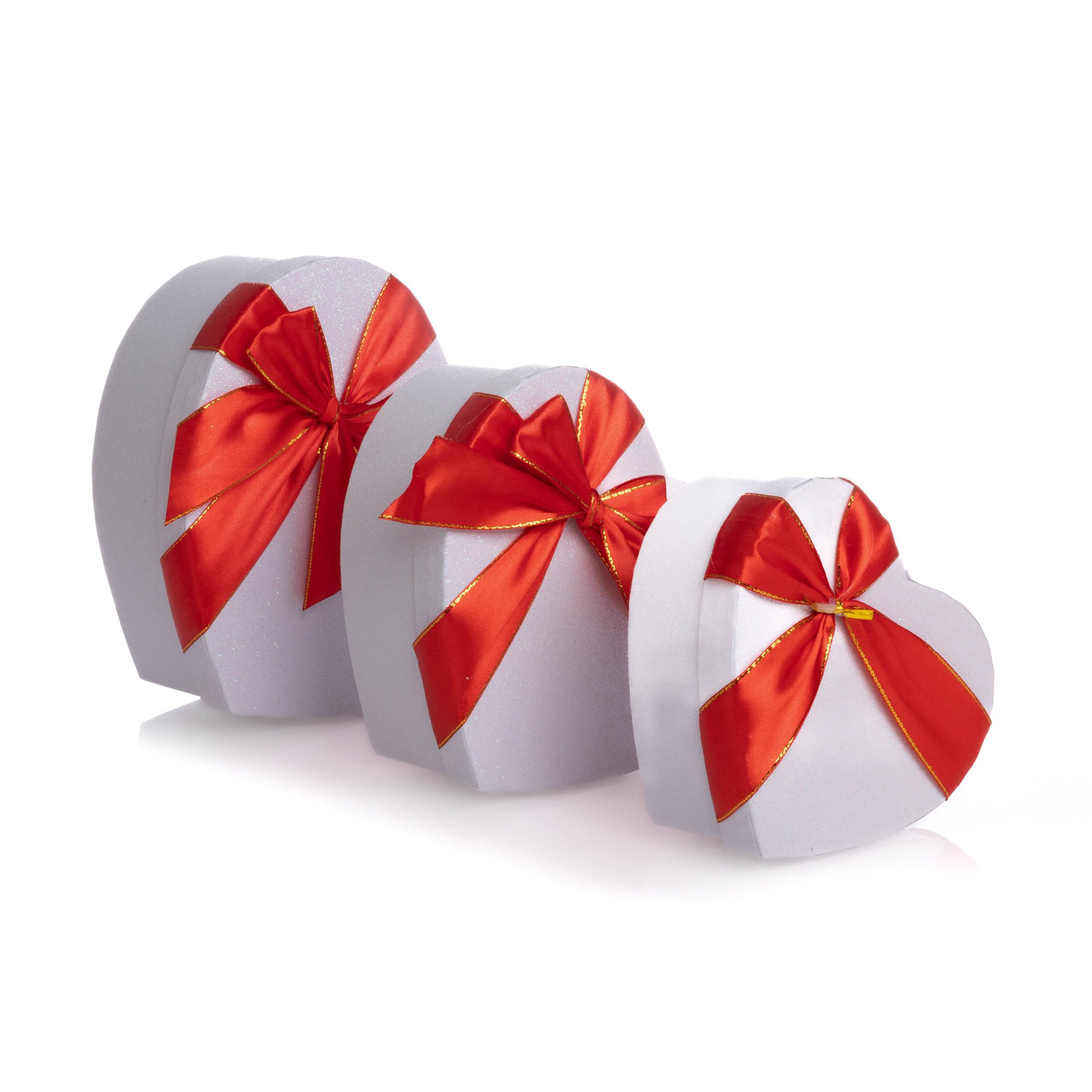 Set 3 cutii forma inima cu sclipici , alb