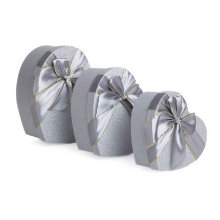 Set 3 cutii forma inima cu sclipici , argintiu