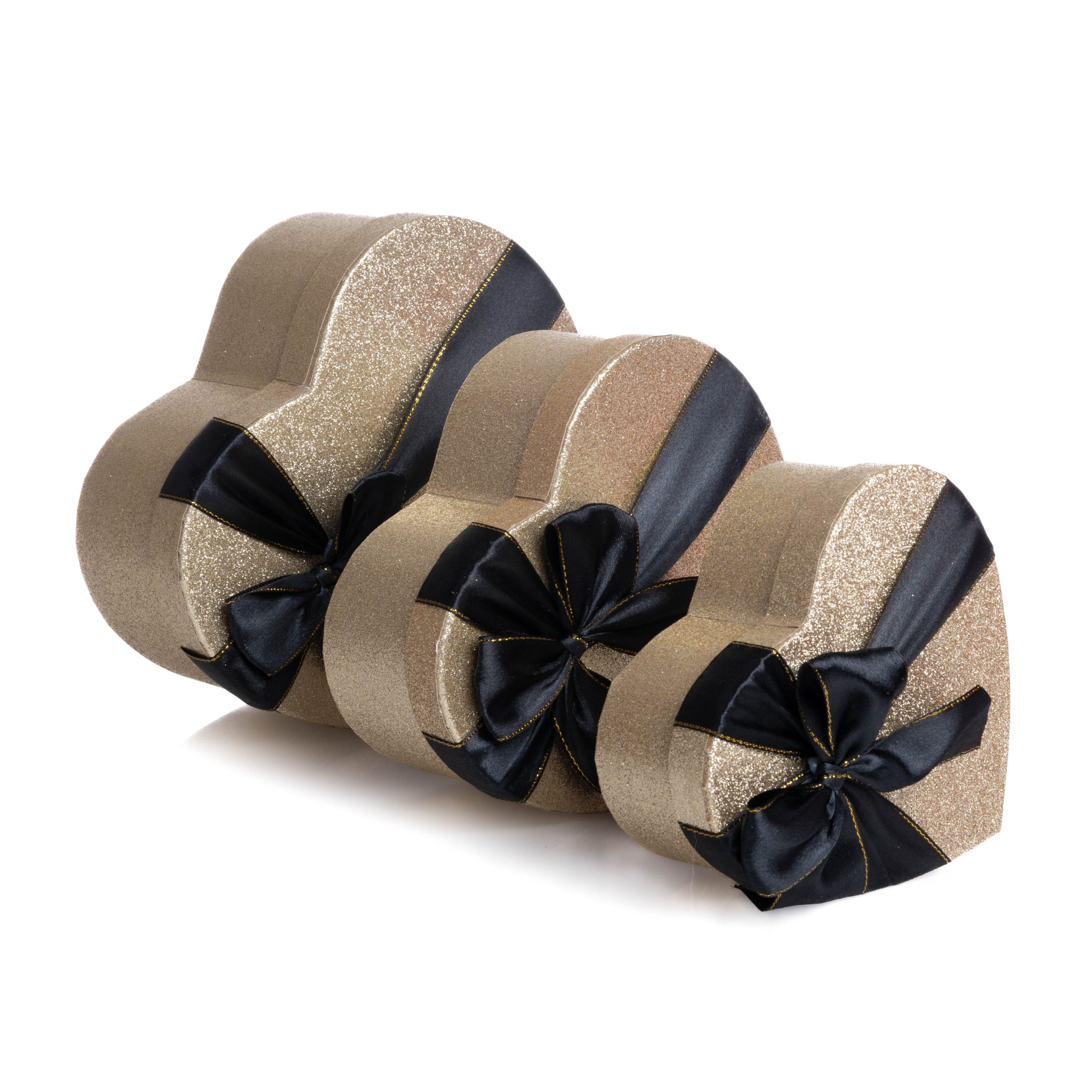 Set 3 cutii forma inima cu sclipici , auriu