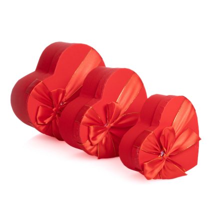 Set 3 cutii forma inima cu textura catifelata , rosu