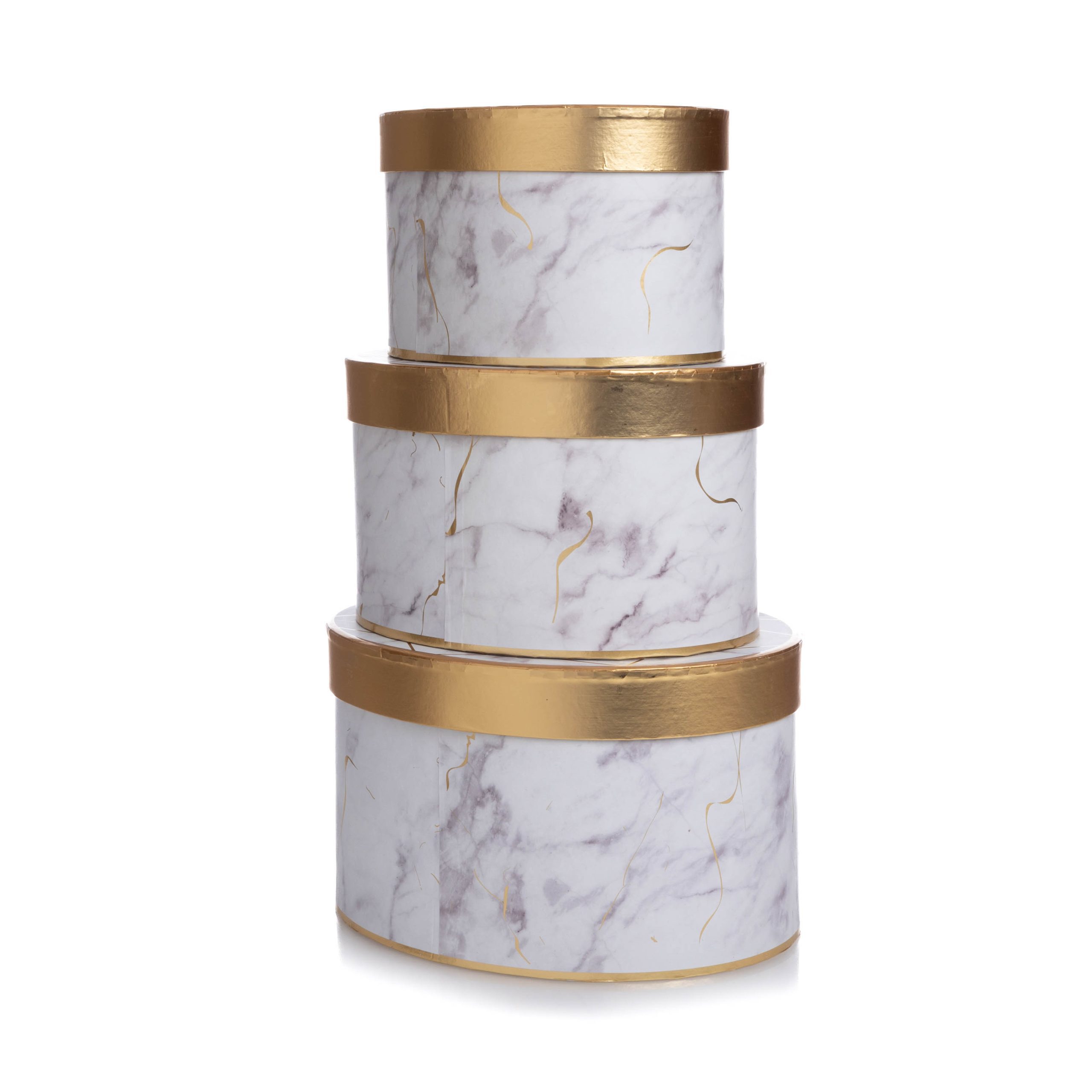 Set 3 cutii forma ovala alb cu model marmura