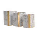 Set 3 cutii forma patrata albe cu model marmura