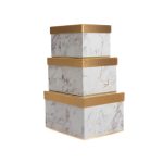Set 3 cutii forma patrata albe cu model marmura