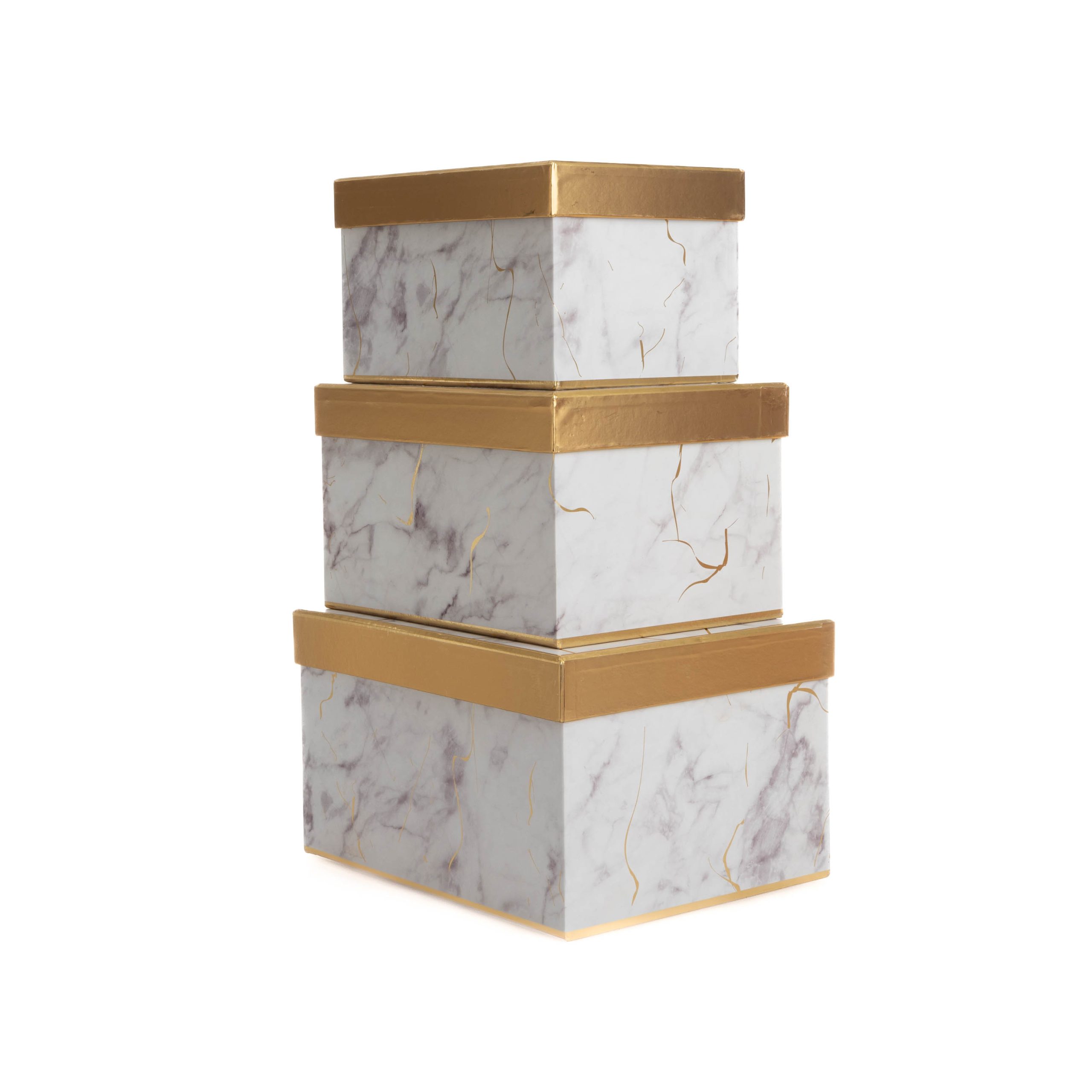 Set 3 cutii forma patrata albe cu model marmura