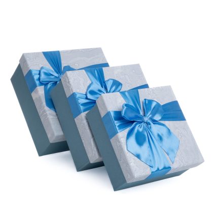 Set 3 cutii patrate cu capac model marmura , albastru