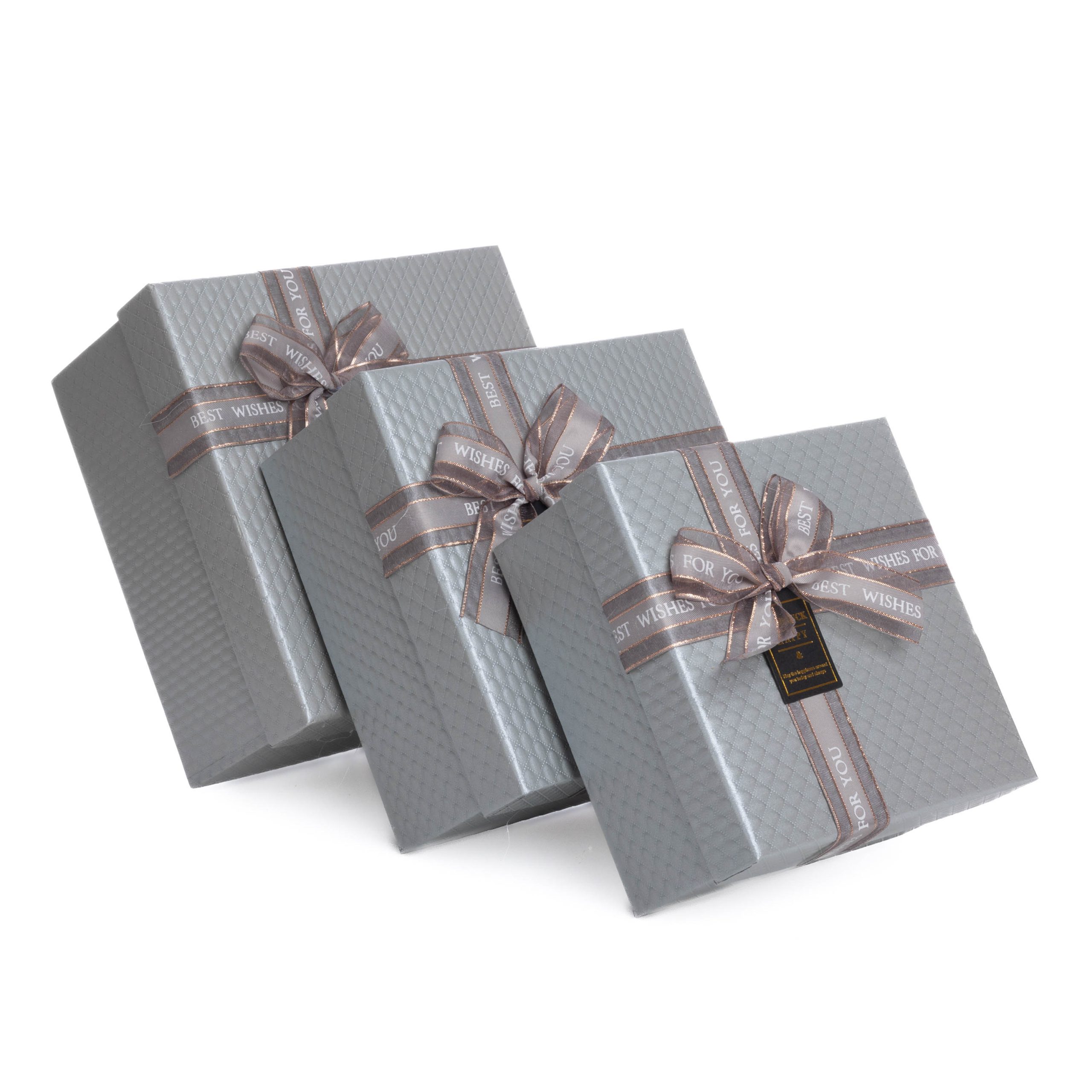 Set 3 cutii patrate cu fundita best wishes , gri
