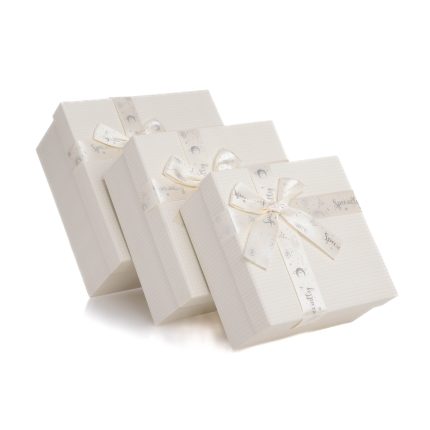 Set 3 cutii patrate cu fundita constelatie , alb