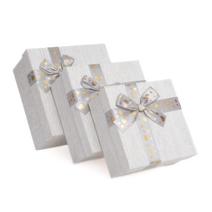 Set 3 cutii patrate cu textura aurie , alb