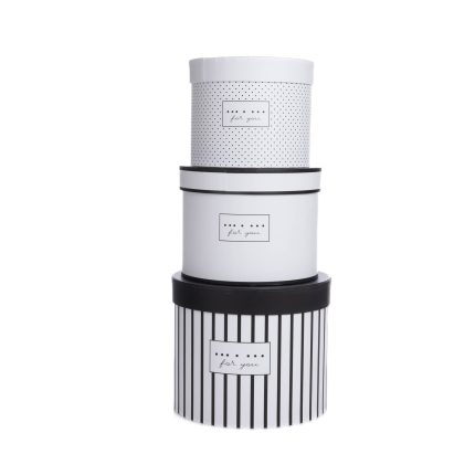 Set 3 cutii rotunde diferite modele , negru & alb