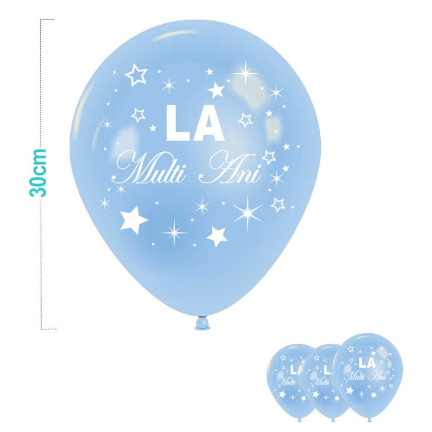 Set 6 baloane cu imprimeu La Multi Ani , albastru , 30 cm