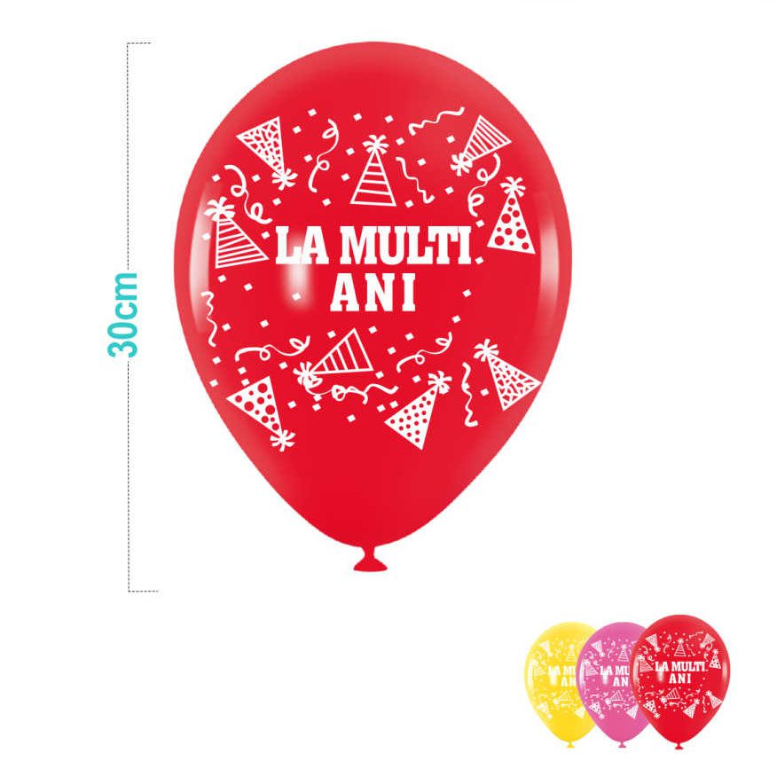 Set 6 baloane cu imprimeu La Multi Ani si confetti , multicolor , 30 cm