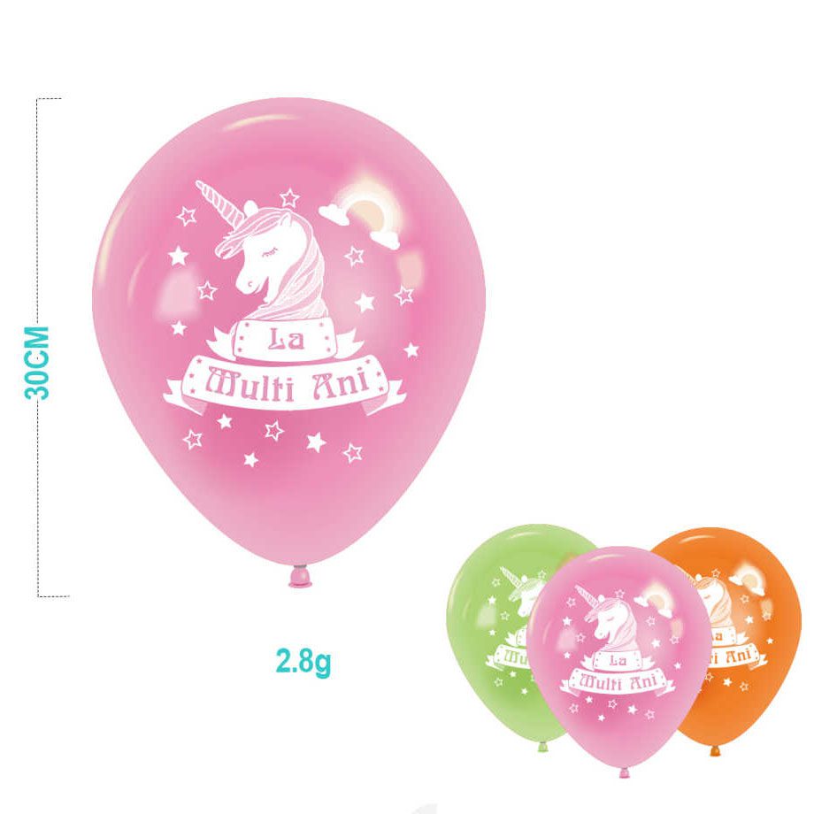 Set 6 baloane cu imprimeu La Multi Ani unicorn , multicolor , 30 cm