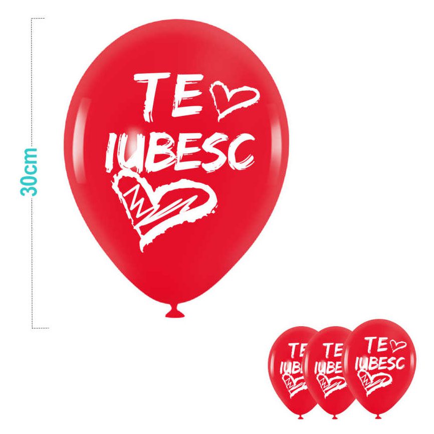 Set 6 baloane cu imprimeu Te Iubesc , rosu , 30 cm