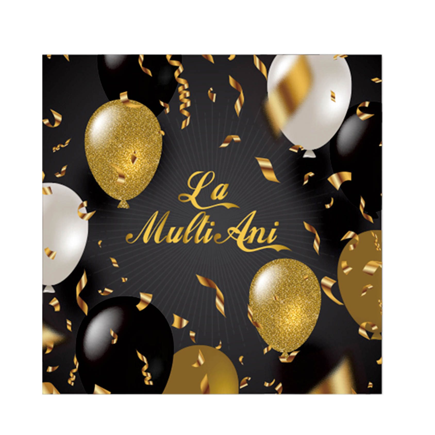 Set 20 servetele la multi ani negru auriu, 33x33