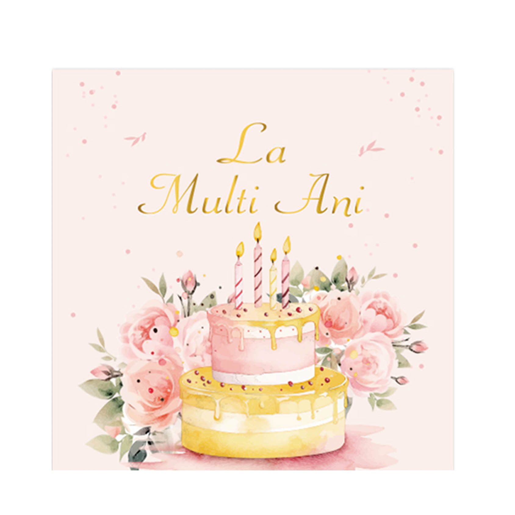 Set 20 servetele la multi ani tort floral, 33x33