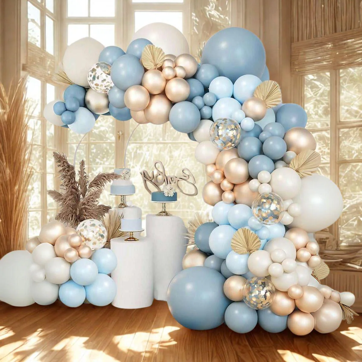 Set 215 baloane, tip arcada baby blue crem eleganta