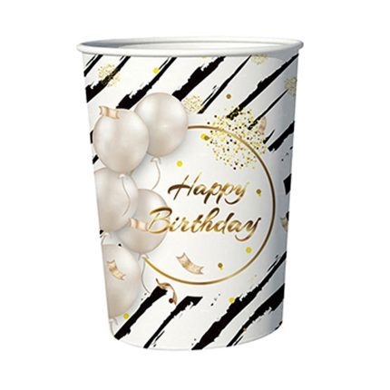 Set 8 pahare din carton pahare happy birthday alb auriu, 8.7cm