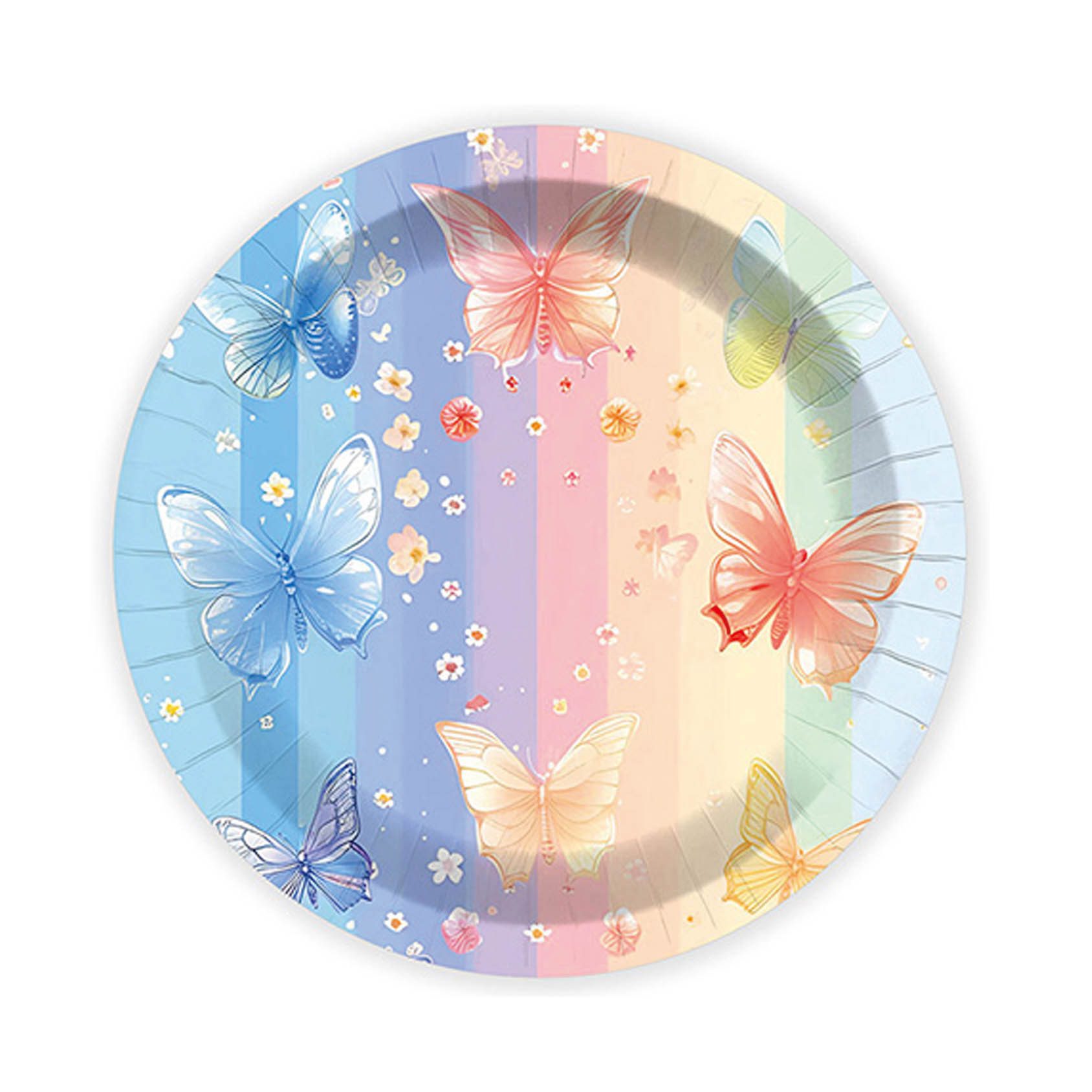Set 8 farfurii curcubeu cu fluturi, 18cm