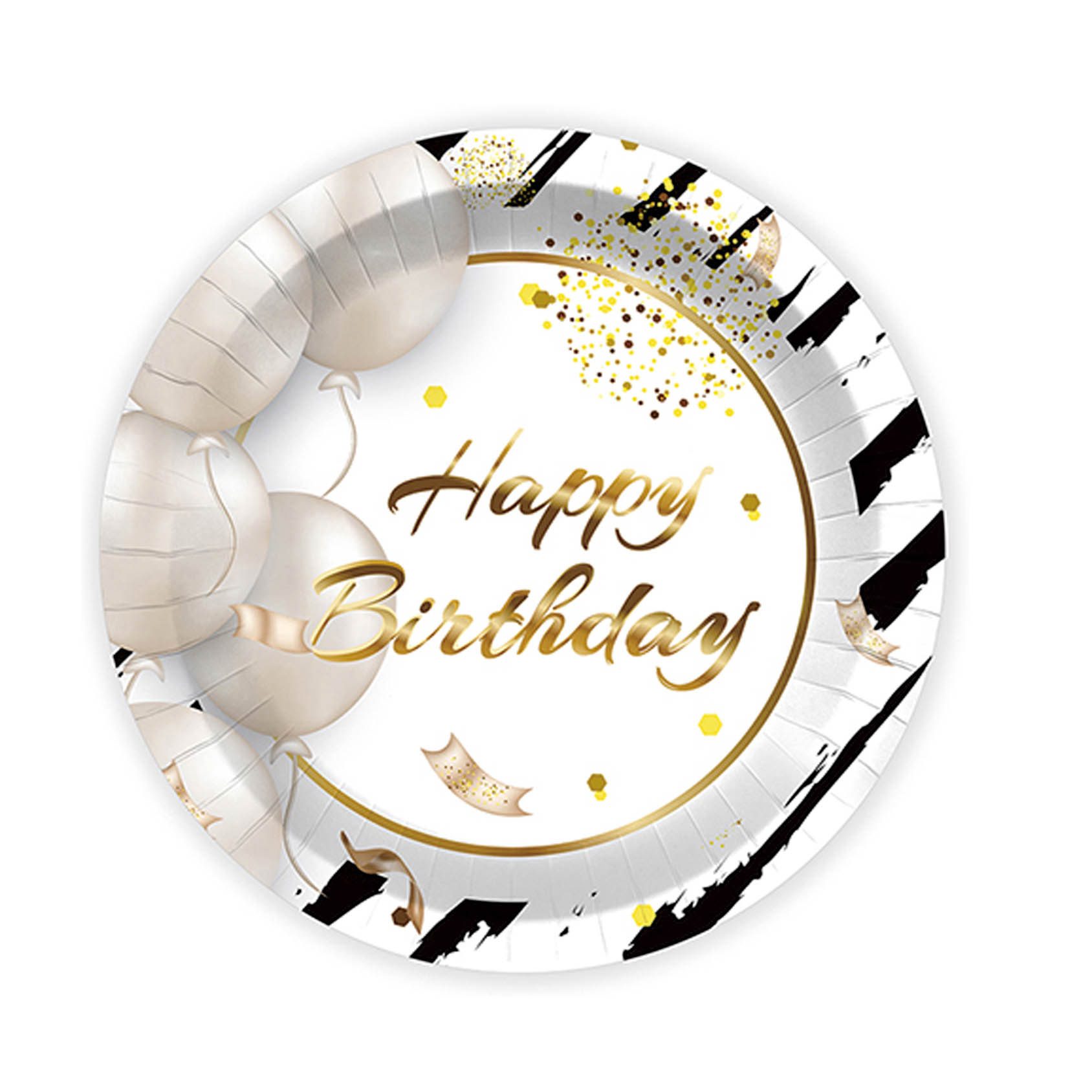 Set 8 farfurii happy birthday alb auriu, 18cm