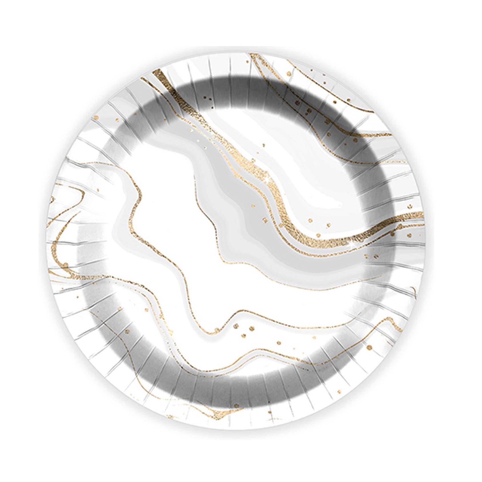 Set 8 farfurii petrecere alb gri si auriu, 18cm