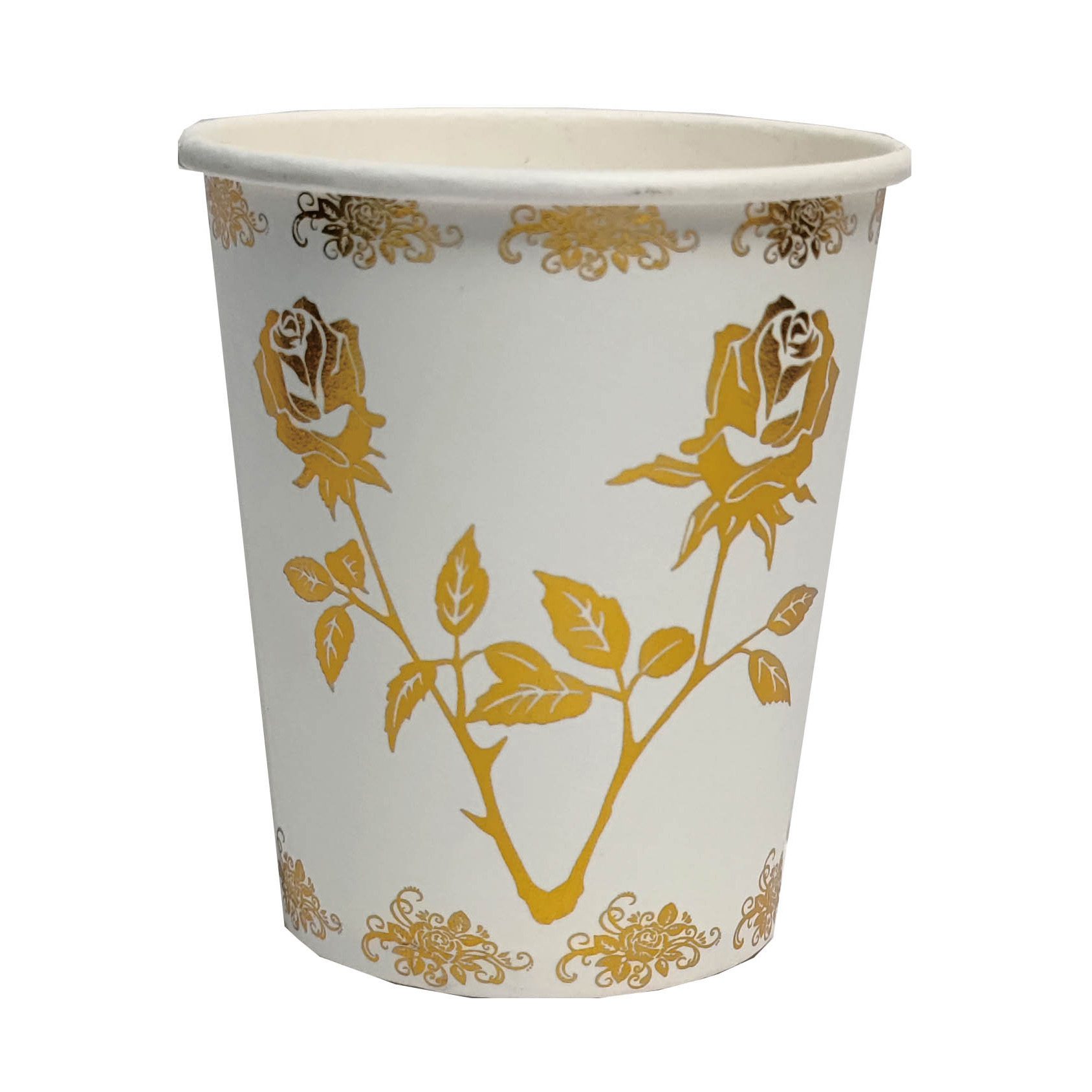 Set 8 pahare din carton cu flori aurii, 8.7cm