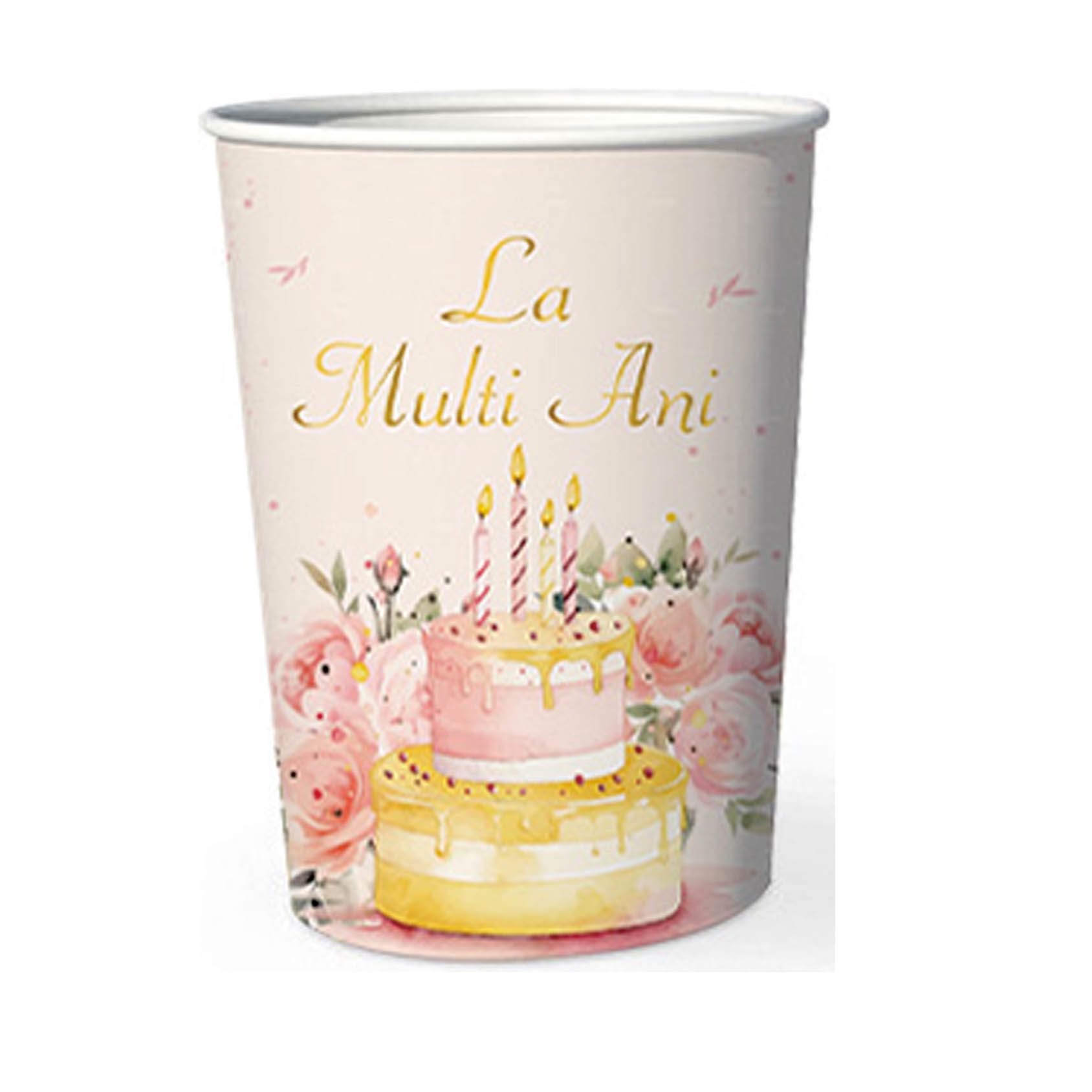 Set 8 pahare la multi ani tort floral, 8.7cm