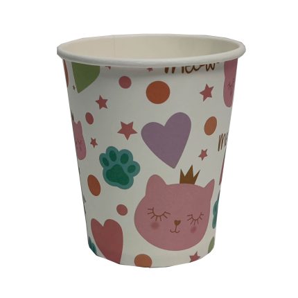 Set 8 pahare roz cu pisicute, 8.7cm