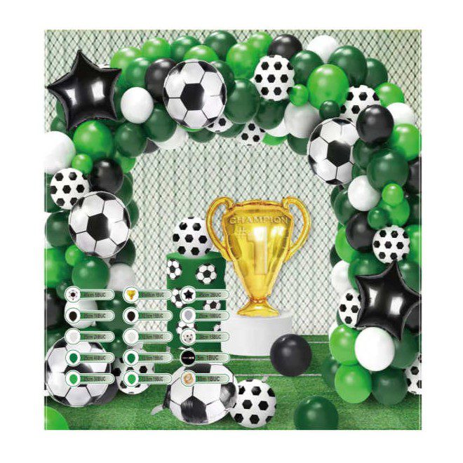 Set 193 baloane, tip arcada, tematica fotbal, verde si negru