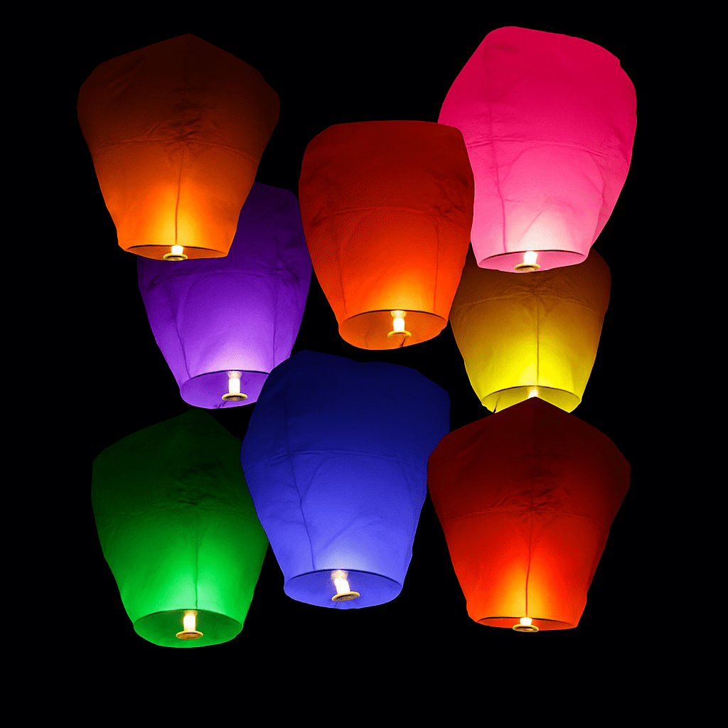 Set 4 lampioane zburatoare din hartie diverse culori 80x40cm