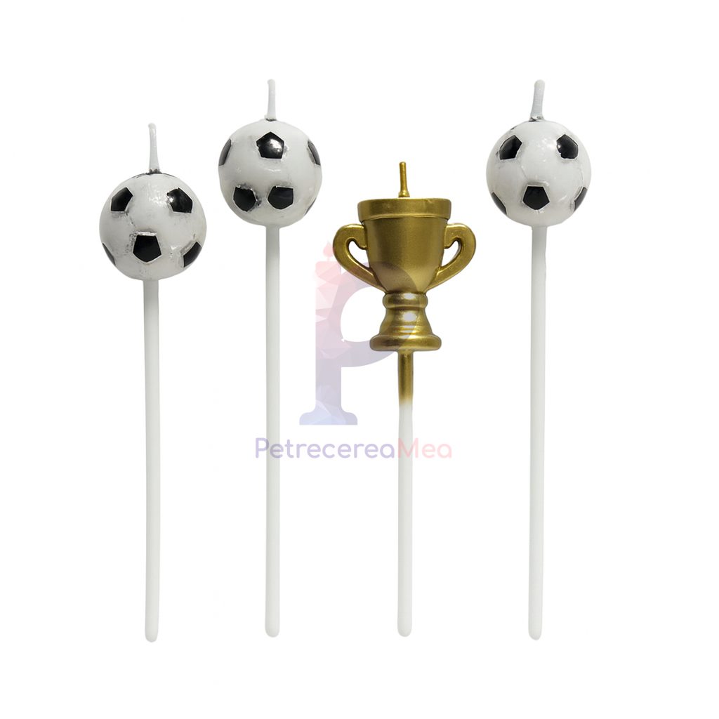 Set 4 lumanari , fotbal , auriu si alb