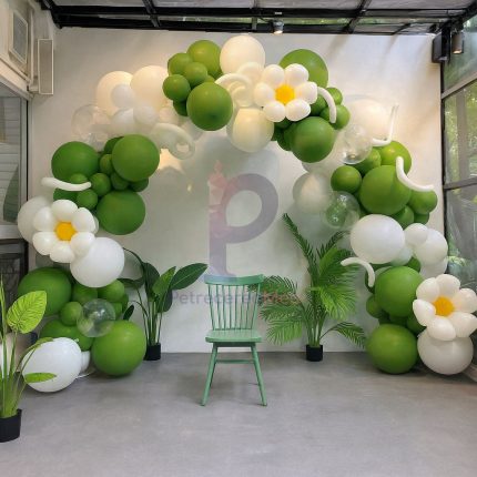 Kit complet arcada demontabila, 155 baloane alb si verde