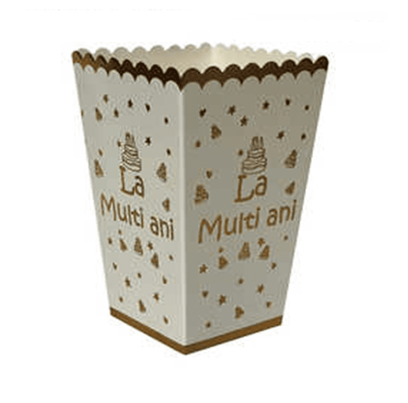 Set 8 cutii popcorn la multi ani auriu 11,5 x 8 x 8 cm