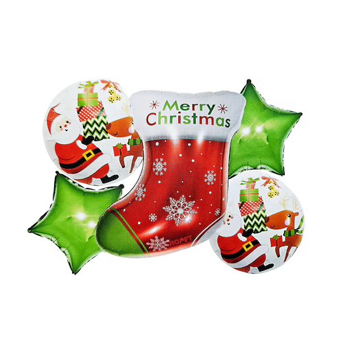 Set 5 baloane din folie metalizata, ciorap de craciun, 45-60 cm